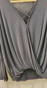 Bell sleeves, gray blouse